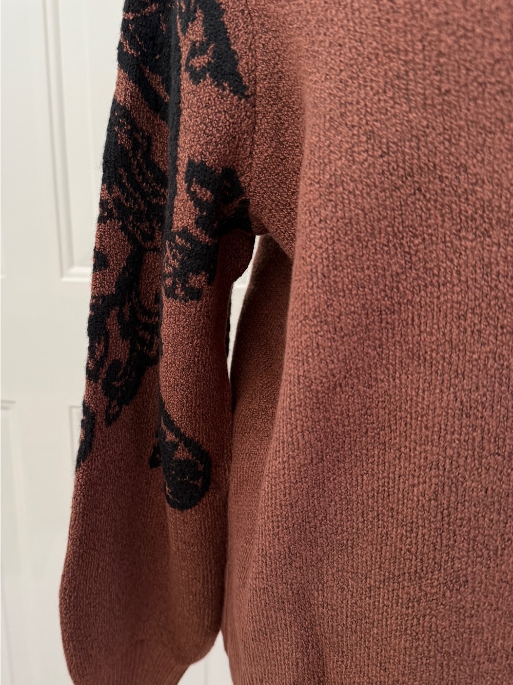 J. Jill Rust V-Neck Sweater with Black Patterned Sleeves - Picture 4 of 8